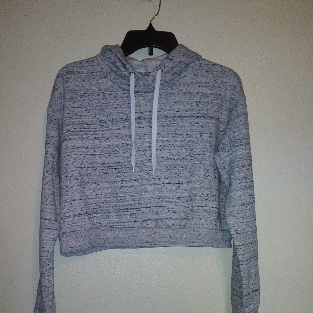 Divided Midriff Hoodie Blue Scatter